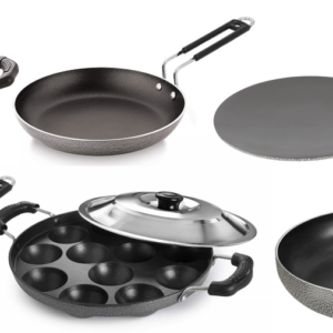 Bharu Nonstick 10 Pcs  Cooking Set (Chapati Tawa, Flat Tawa, Kadhai, Fry pan, Omlet Pan, Sauce Pan, Appam, 3 SS lid)