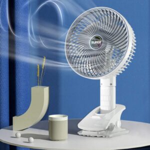 Kawachi 3-Speed 360° Rotating USB Rechargeable Wireless Electric Portable Clip Fan Handy Camping Desktop Office Table Cooling Fan- KAWY-7-White