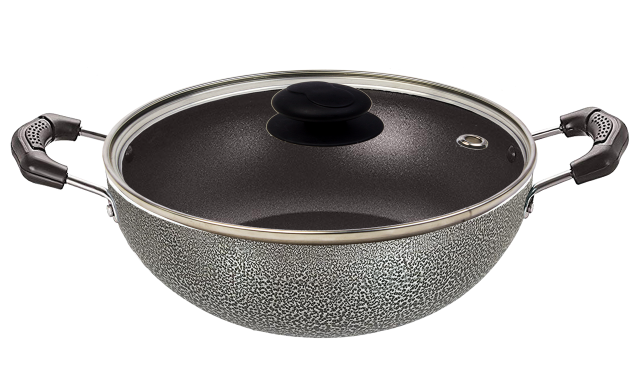 Bharu Nonstick 3 Pcs Cooking Set (Flat Tawa, Kadhai, Glass lid) - Image 2