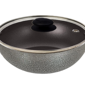 Bharu Nonstick  3mm Induction base Shollow Kadhai 2 Lit with Glass Lid