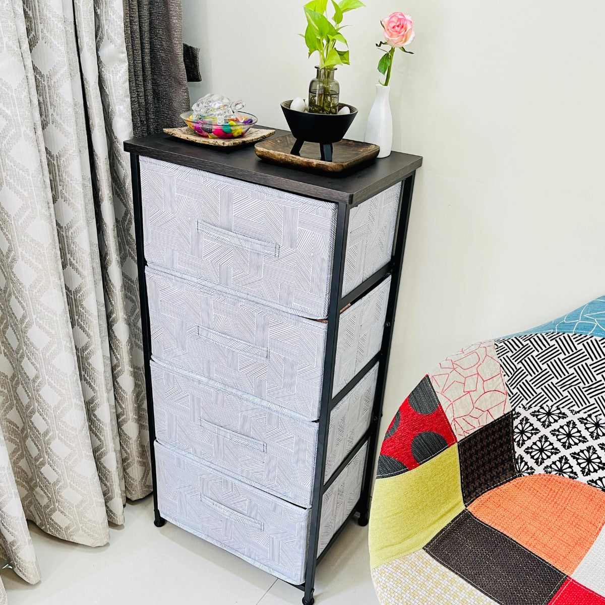 Kawachi 4 Drawer Chest Fabric Storage Organizer Unit for Small Dresser Cloth Drawer Closet Wenge BlackKW97 - Image 2