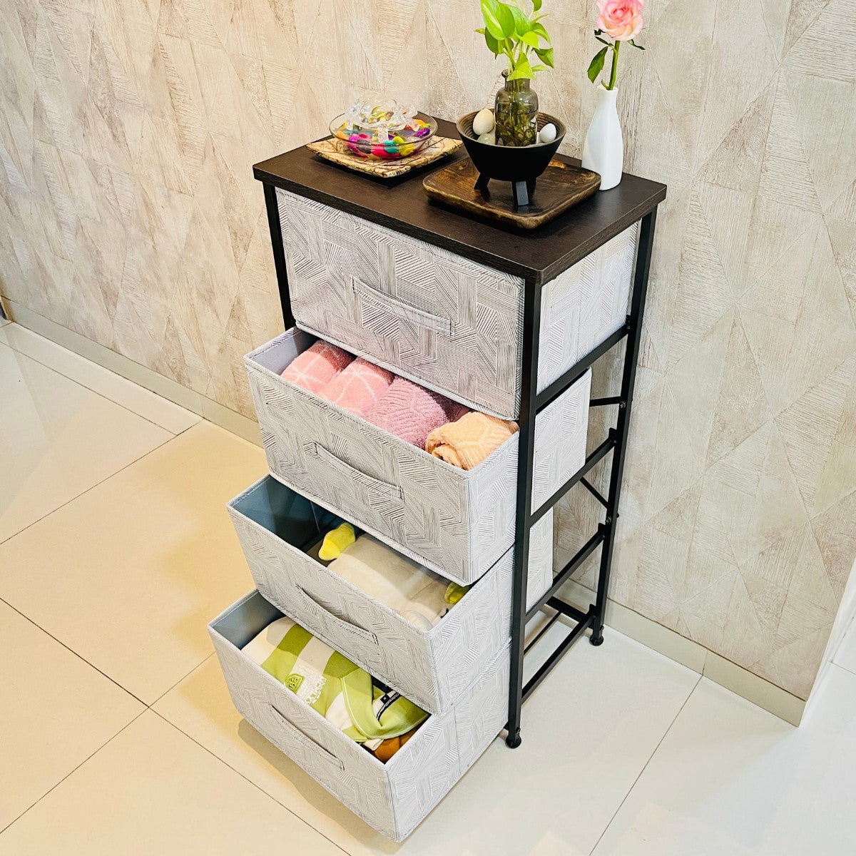Kawachi 4 Drawer Chest Fabric Storage Organizer Unit for Small Dresser Cloth Drawer Closet Wenge BlackKW97 - Image 3
