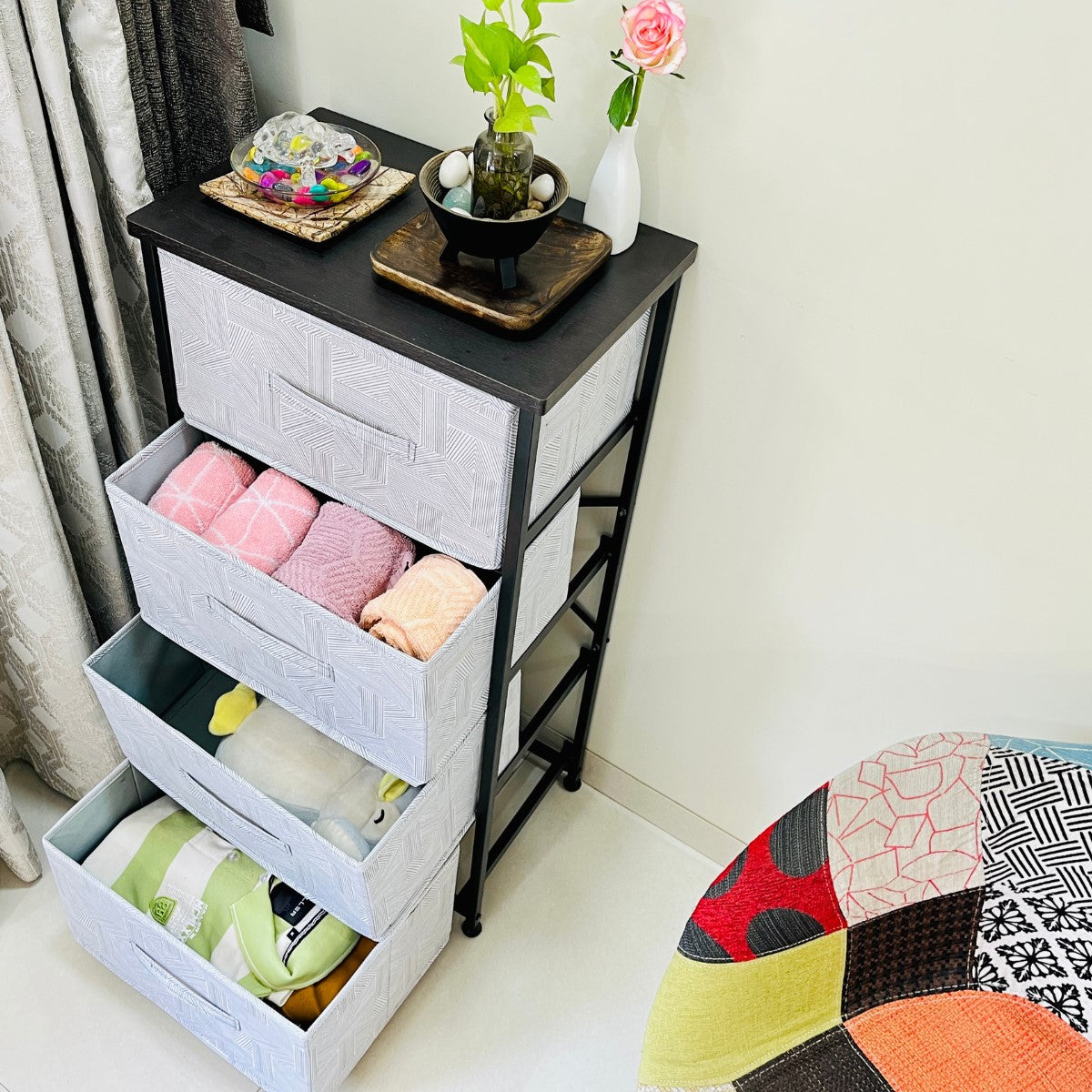 Kawachi 4 Drawer Chest Fabric Storage Organizer Unit for Small Dresser Cloth Drawer Closet Wenge BlackKW97 - Image 4