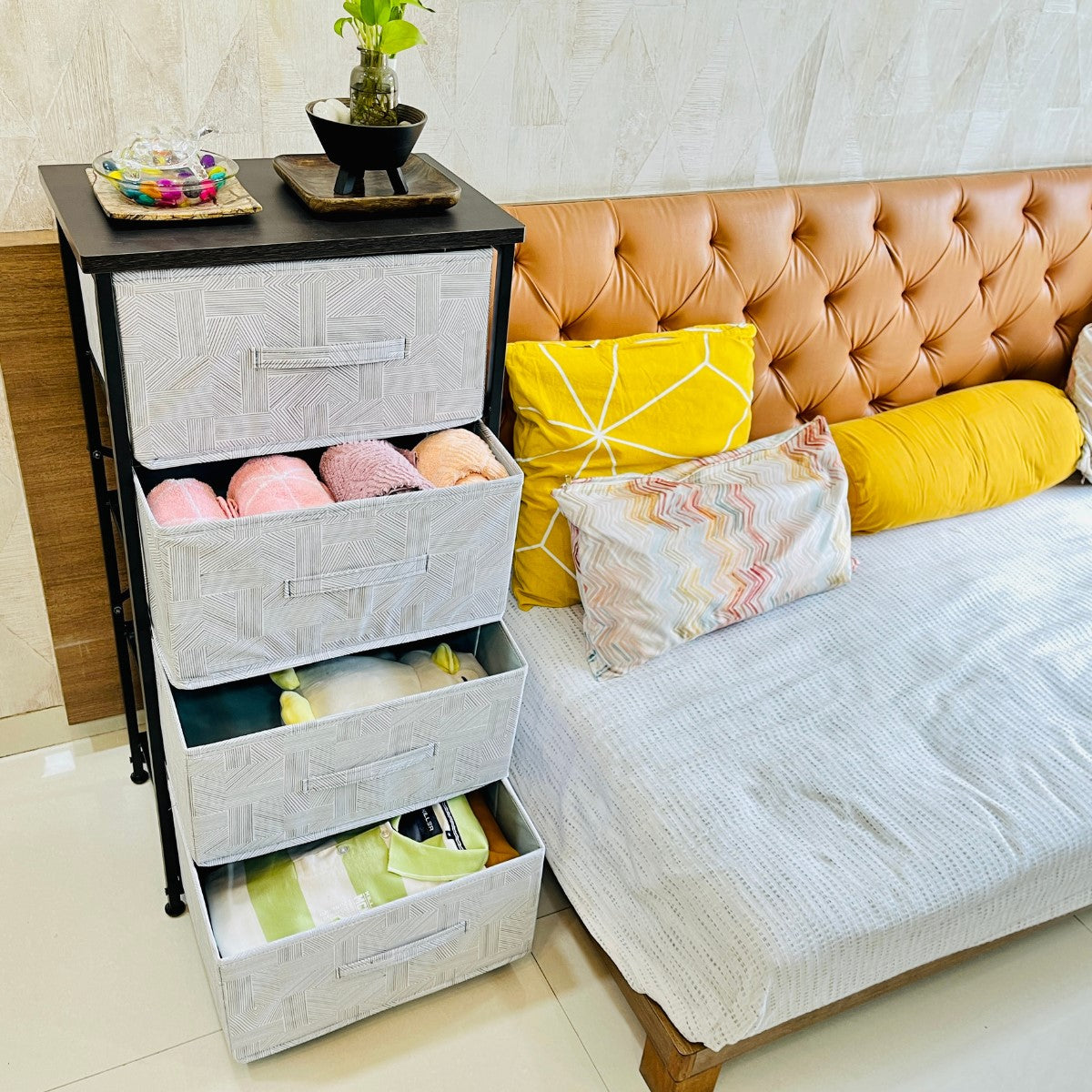 Kawachi 4 Drawer Chest Fabric Storage Organizer Unit for Small Dresser Cloth Drawer Closet Wenge BlackKW97 - Image 5