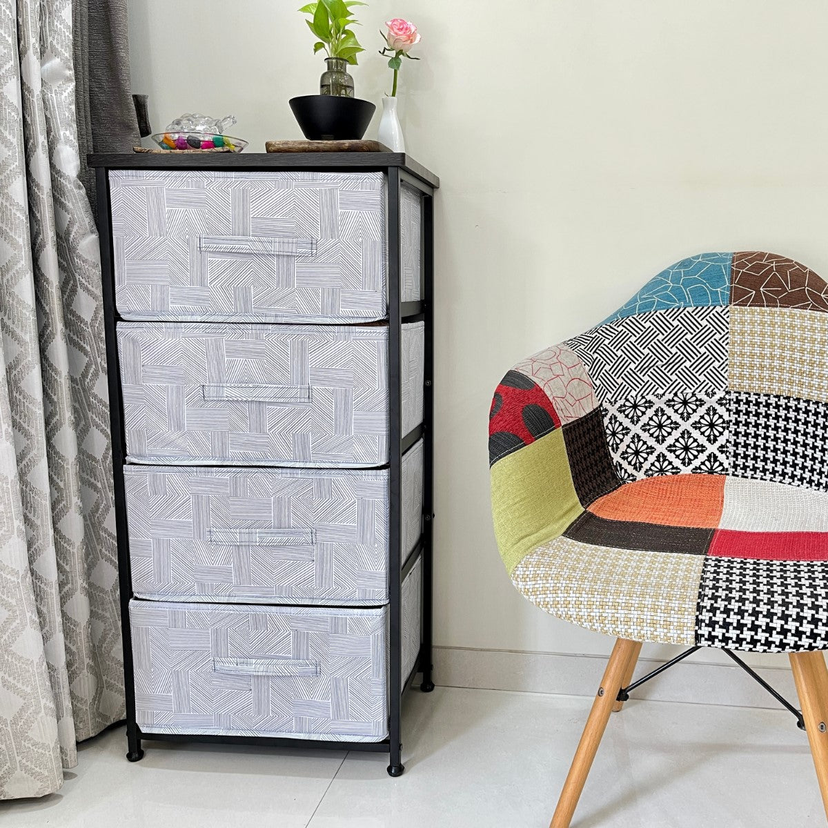 Kawachi 4 Drawer Chest Fabric Storage Organizer Unit for Small Dresser Cloth Drawer Closet Wenge BlackKW97 - Image 7