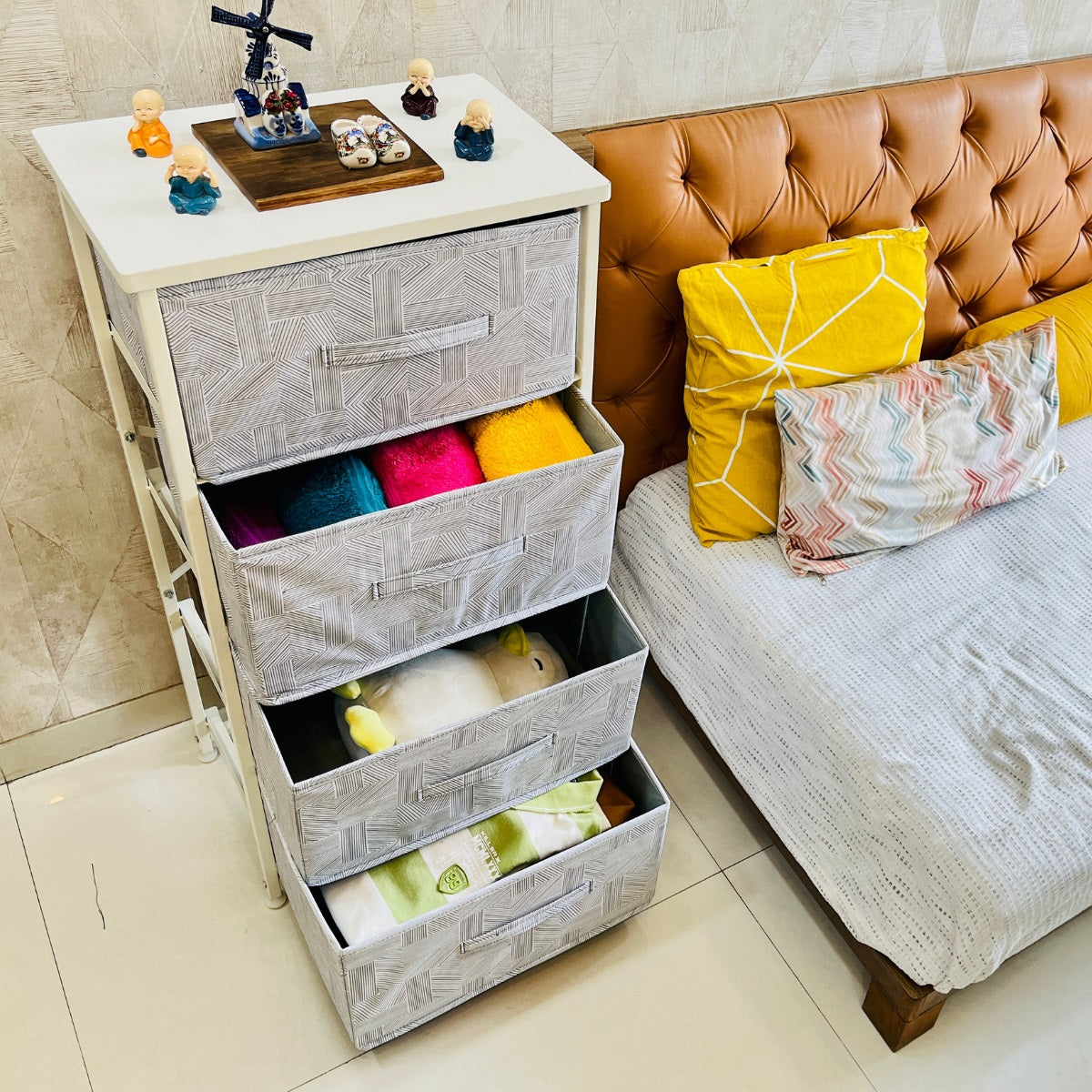 Kawachi 4 Drawer Chest Fabric Storage Organizer Unit for Small Dresser Cloth Drawer Closet Warm White KW97 - Image 2