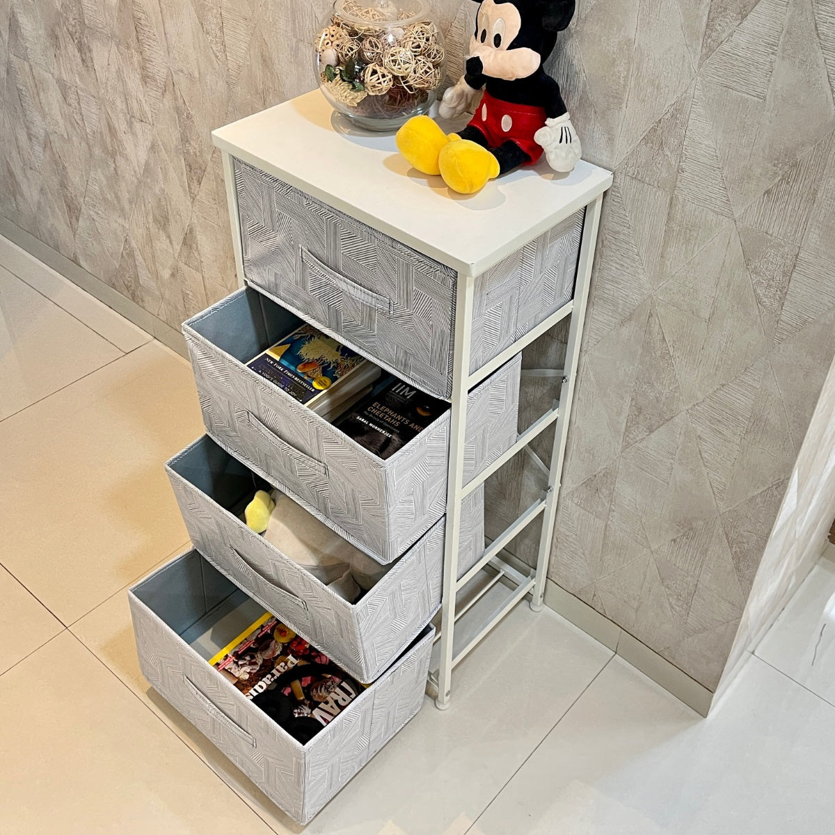 Kawachi 4 Drawer Chest Fabric Storage Organizer Unit for Small Dresser Cloth Drawer Closet Warm White KW97 - Image 3