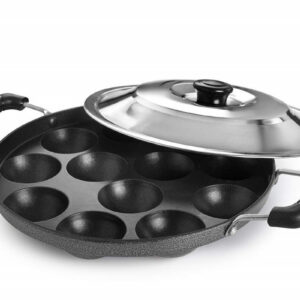 Premium Bharu Nonstick Appam 12 cups with Steel Lid