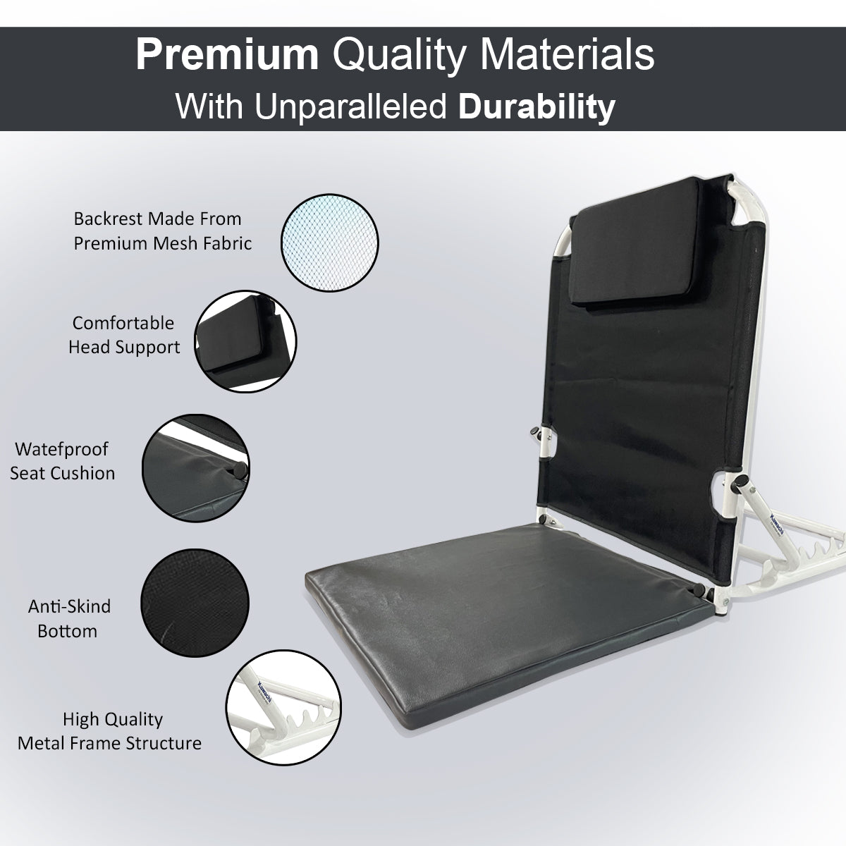 Kawachi 6 Angle Adjustable Surgical Patient Lifting Bed Backrest Support Chair, Cushioned Back Washable, Reusable, Non-toxic, Long Lasting, Portable & Foldable- KW124-Grey-Classic - Image 2