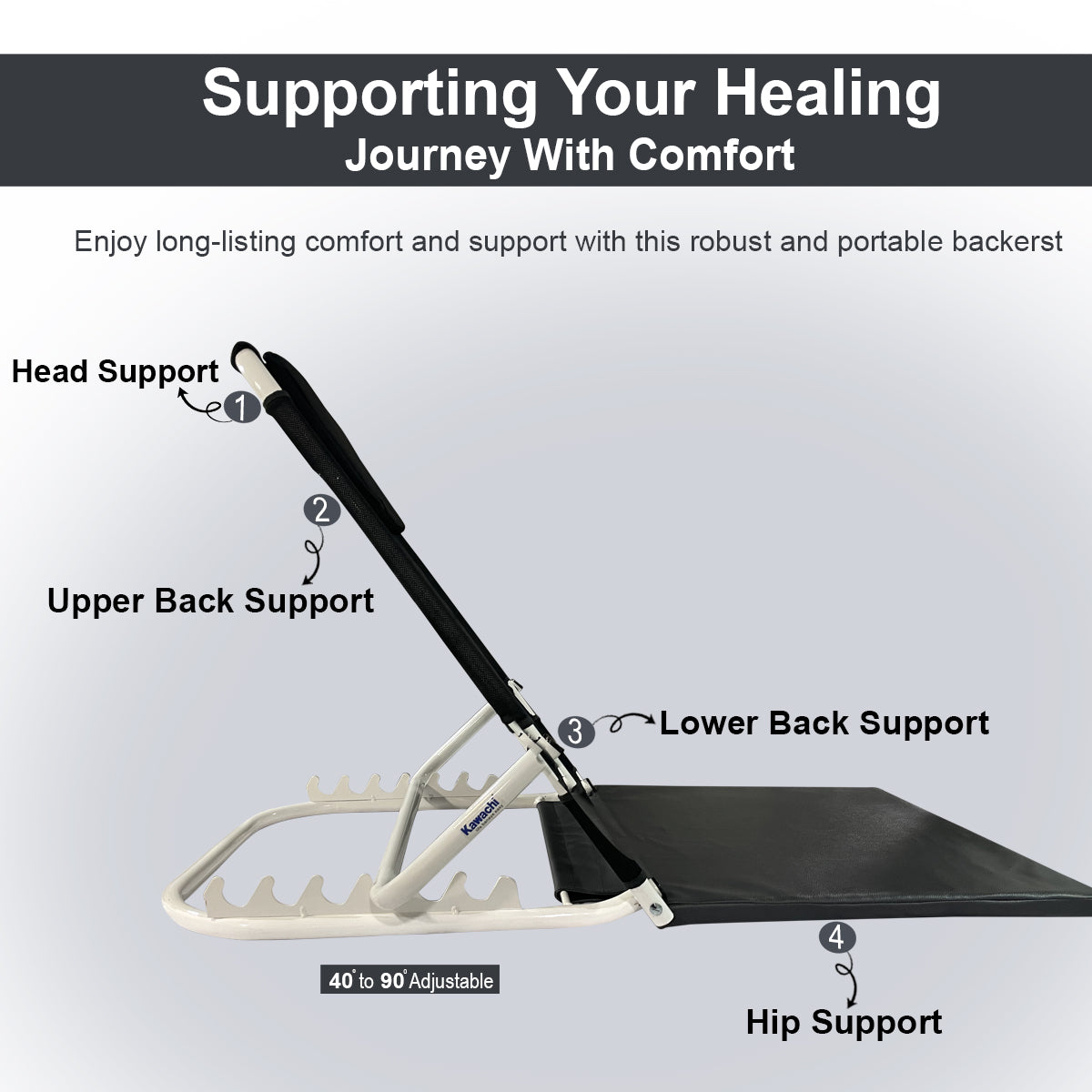 Kawachi 6 Angle Adjustable Surgical Patient Lifting Bed Backrest Support Chair, Cushioned Back Washable, Reusable, Non-toxic, Long Lasting, Portable & Foldable- KW124-Grey-Classic - Image 3
