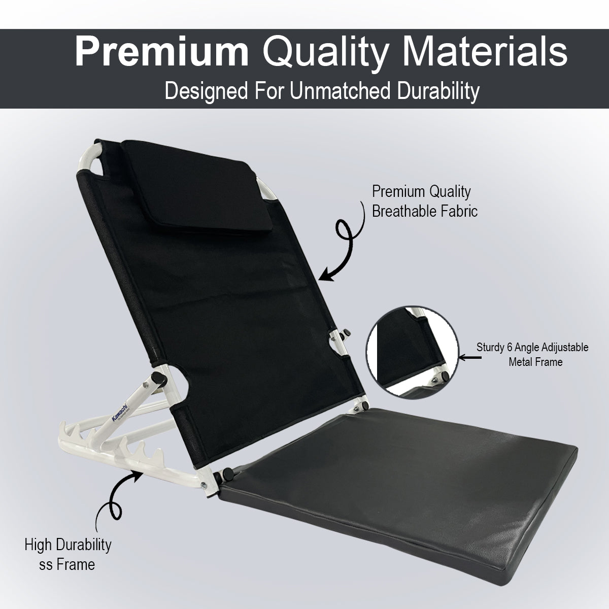 Kawachi 6 Angle Adjustable Surgical Patient Lifting Bed Backrest Support Chair, Cushioned Back Washable, Reusable, Non-toxic, Long Lasting, Portable & Foldable- KW124-Grey-Classic - Image 4