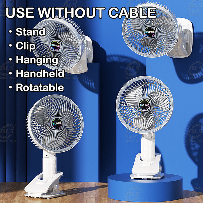 Kawachi 3-Speed 360° Rotating USB Rechargeable Wireless Electric Portable Clip Fan Handy Camping Desktop Office Table Cooling Fan- KAWY-7-White - Image 3
