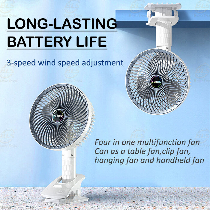 Kawachi 3-Speed 360° Rotating USB Rechargeable Wireless Electric Portable Clip Fan Handy Camping Desktop Office Table Cooling Fan- KAWY-7-White - Image 4