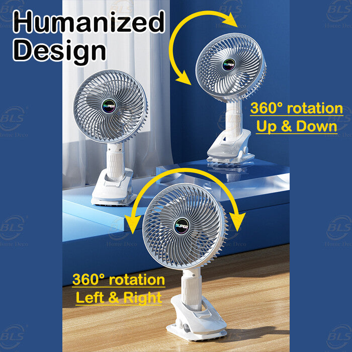 Kawachi 3-Speed 360° Rotating USB Rechargeable Wireless Electric Portable Clip Fan Handy Camping Desktop Office Table Cooling Fan- KAWY-7-White - Image 5