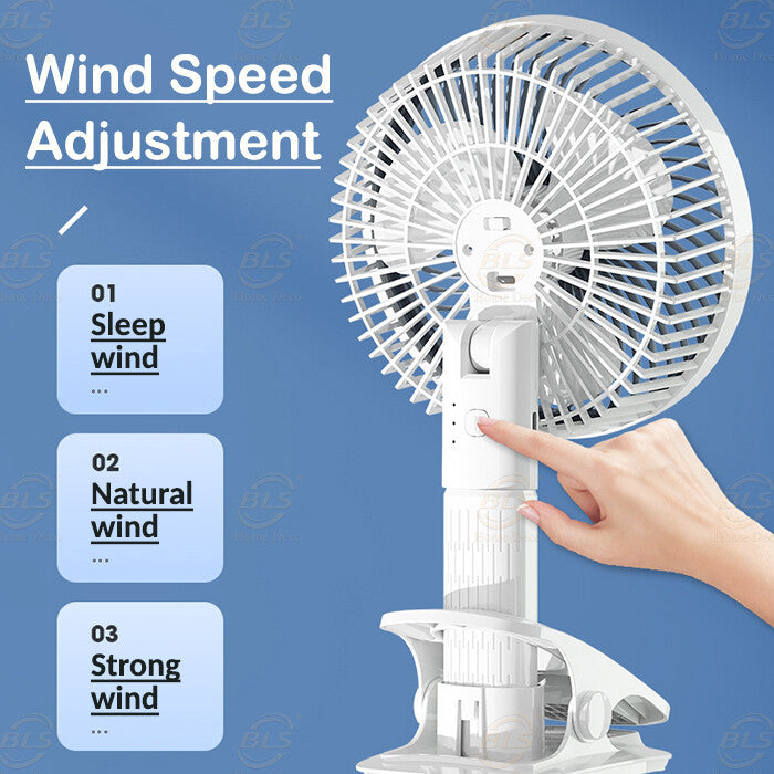 Kawachi 3-Speed 360° Rotating USB Rechargeable Wireless Electric Portable Clip Fan Handy Camping Desktop Office Table Cooling Fan- KAWY-7-White - Image 6