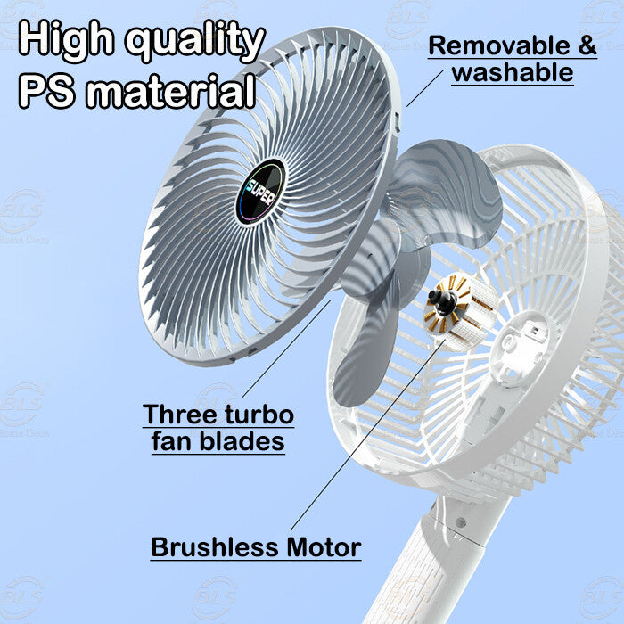 Kawachi 3-Speed 360° Rotating USB Rechargeable Wireless Electric Portable Clip Fan Handy Camping Desktop Office Table Cooling Fan- KAWY-7-White - Image 7
