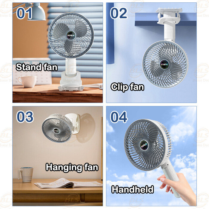 Kawachi 3-Speed 360° Rotating USB Rechargeable Wireless Electric Portable Clip Fan Handy Camping Desktop Office Table Cooling Fan- KAWY-7-White - Image 9