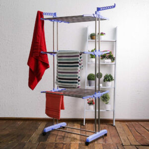 Kawachi Stainless Steel Heavy Duty Double Pole Cloth Drying Stand, Laundry Rack Stand Blue