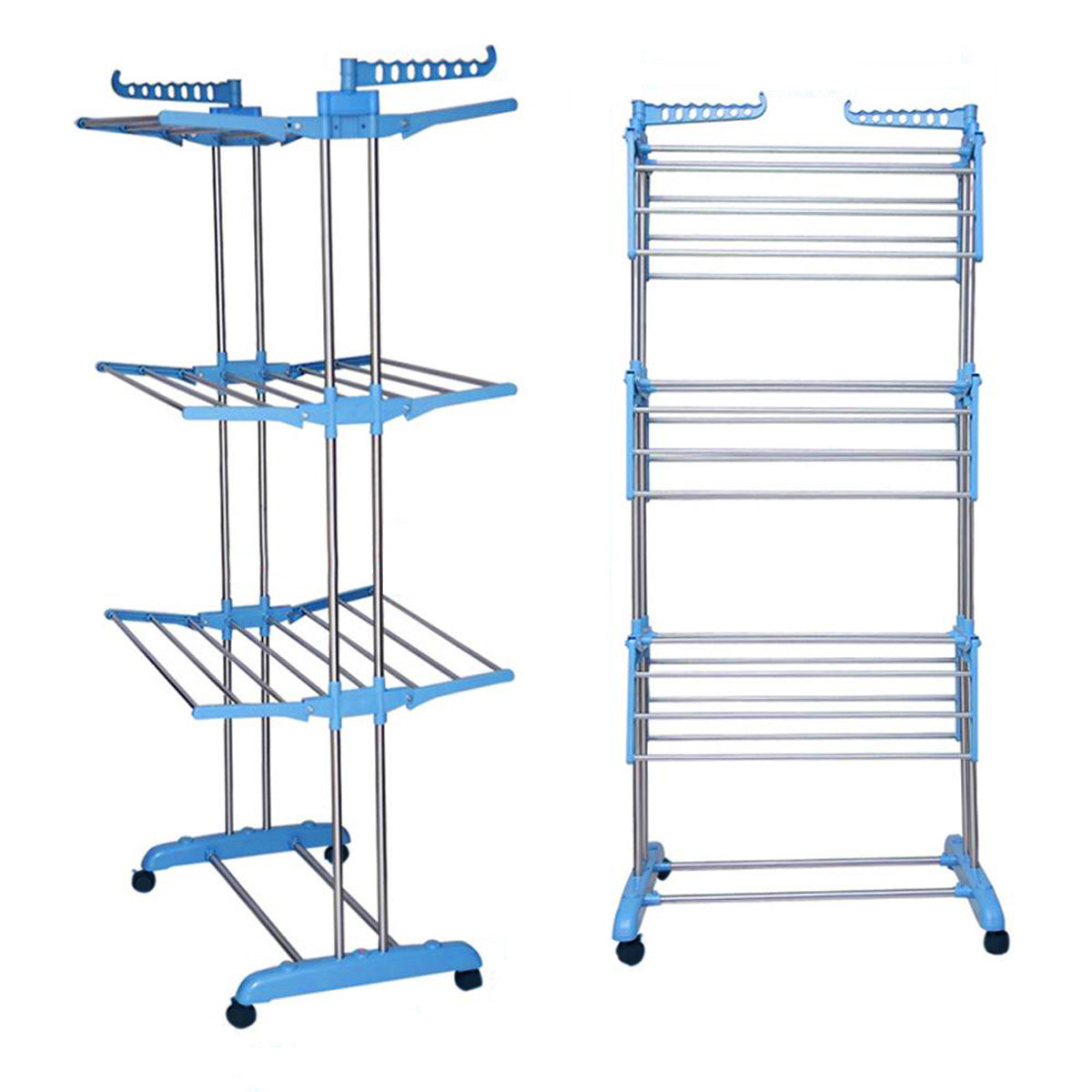 Kawachi Stainless Steel Heavy Duty Double Pole Cloth Drying Stand, Laundry Rack Stand Blue - Image 4
