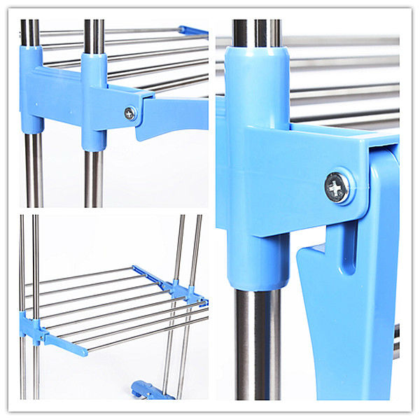 Kawachi Stainless Steel Heavy Duty Double Pole Cloth Drying Stand, Laundry Rack Stand Blue - Image 5