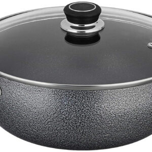 Bharu Nonstick  3mm Induction base Deep Kadhai 2.5 Lit with Glass Lid