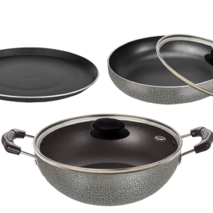 Bharu Nonstick 4 Pcs  Cooking Set (Flat Tawa, Kadhai, Fry pan, Glass lid)