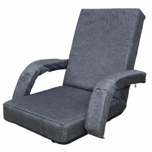Kawachi Premium Linen Fabric 5-Angle Adjustable Folding Recliner Backrest Floor Chair with Handle – Ergonomic Meditation, Yoga, Pooja, Gaming & Relaxing Chair - KW125-Black