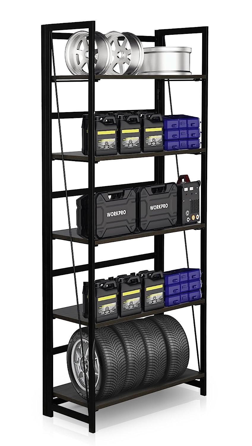 KAWACHI 5 Tier Bookshelf, Storage Shelves Bookcases Organizer KW112-Black - Image 2