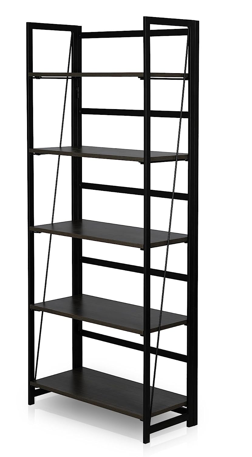 KAWACHI 5 Tier Bookshelf, Storage Shelves Bookcases Organizer KW112-Black - Image 3