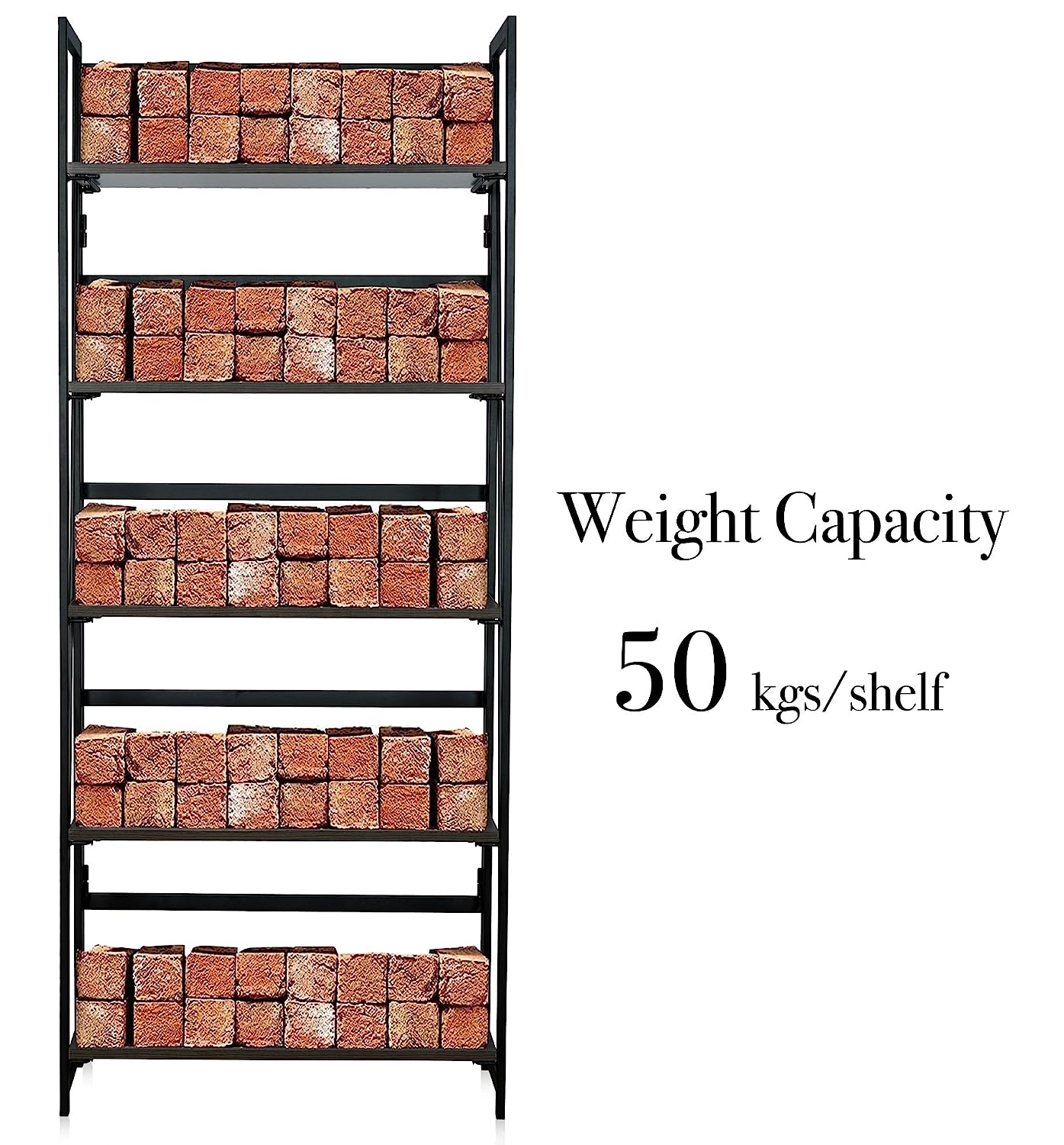 KAWACHI 5 Tier Bookshelf, Storage Shelves Bookcases Organizer KW112-Black - Image 4