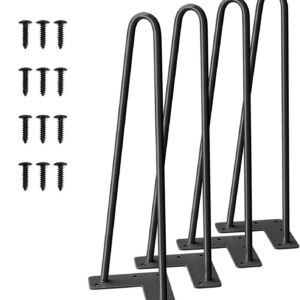 Kawachi Set of 4 Pcs 16" Hairpin Furniture Legs Metal Home DIY Projects for Nightstand, Coffee Table, Desk, etc with Plastic Floor Protectors and Screws KC22-Black