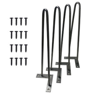 Kawachi Set of 4 Pcs 16" Hairpin Furniture Legs Metal Home DIY Projects for Nightstand, Coffee Table, Desk, etc with Plastic Floor Protectors and Screws Metalic KC22-Gray