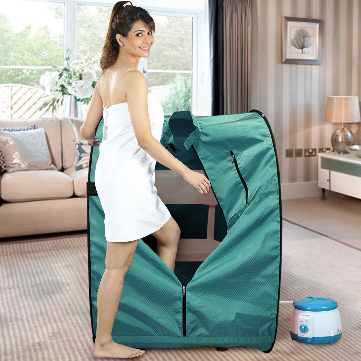 Kawachi Portable Steam Sauna Bath for Health and Beauty Spa at Home Peacock Green - Image 2