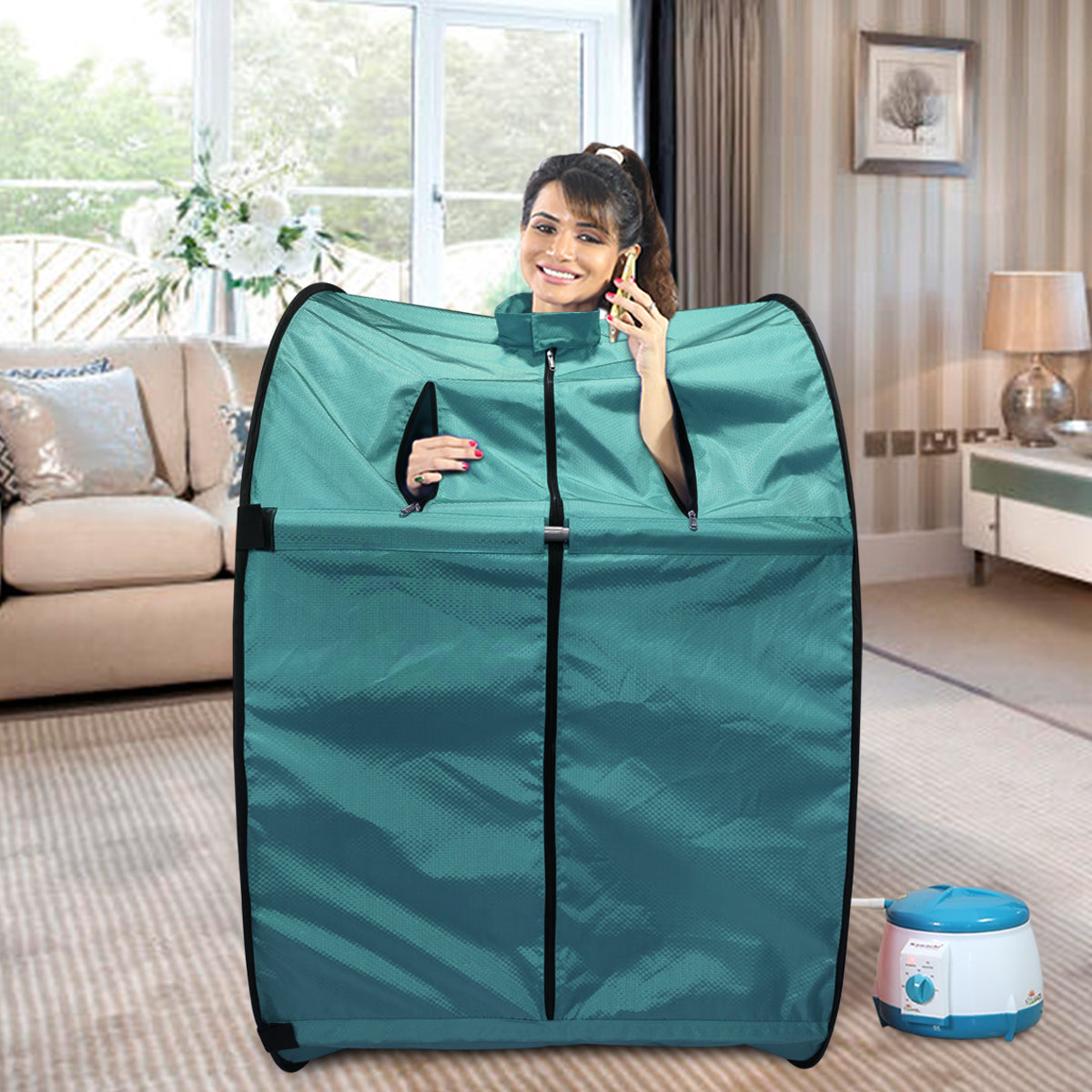 Kawachi Portable Steam Sauna Bath for Health and Beauty Spa at Home Peacock Green - Image 3