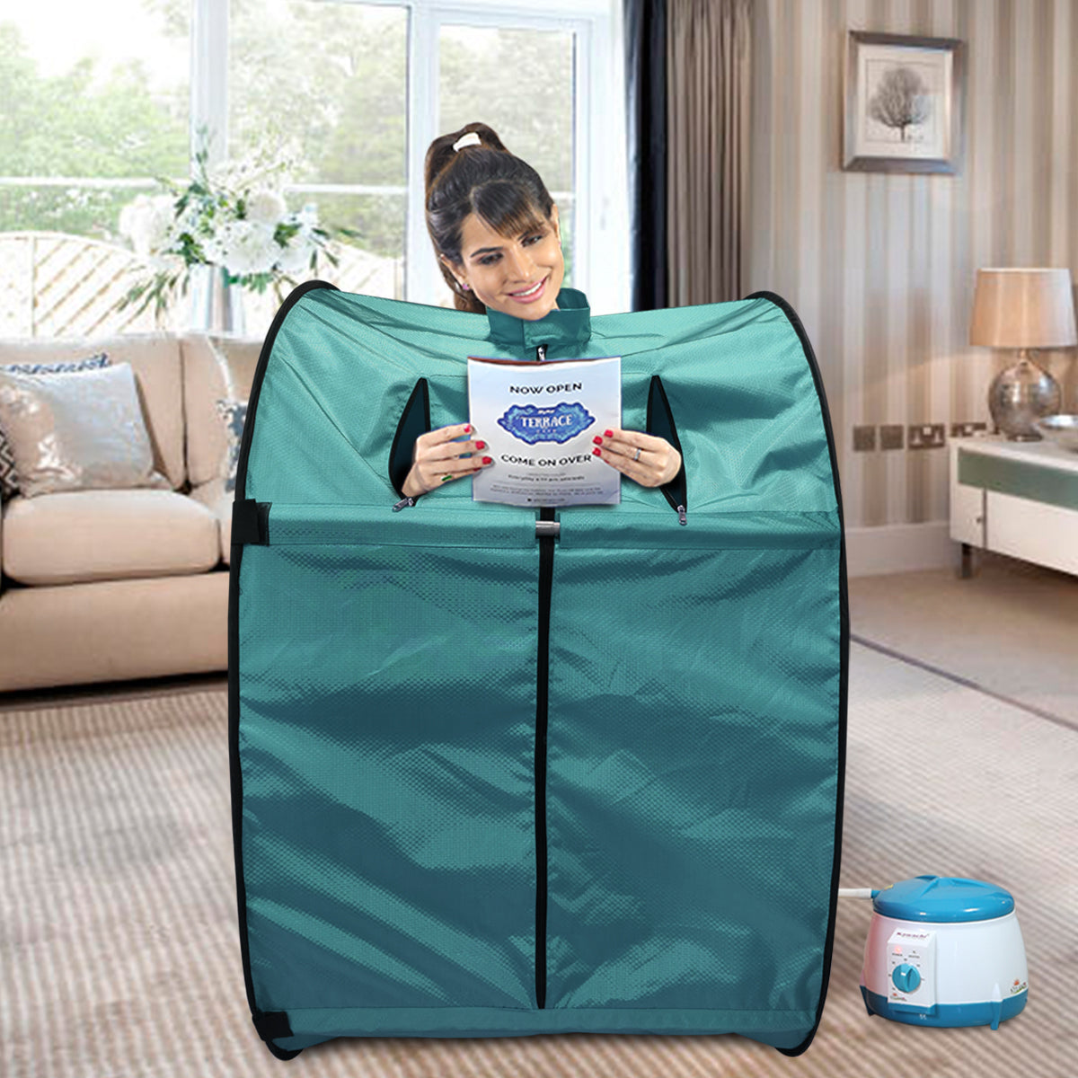 Kawachi Portable Steam Sauna Bath for Health and Beauty Spa at Home Peacock Green - Image 4