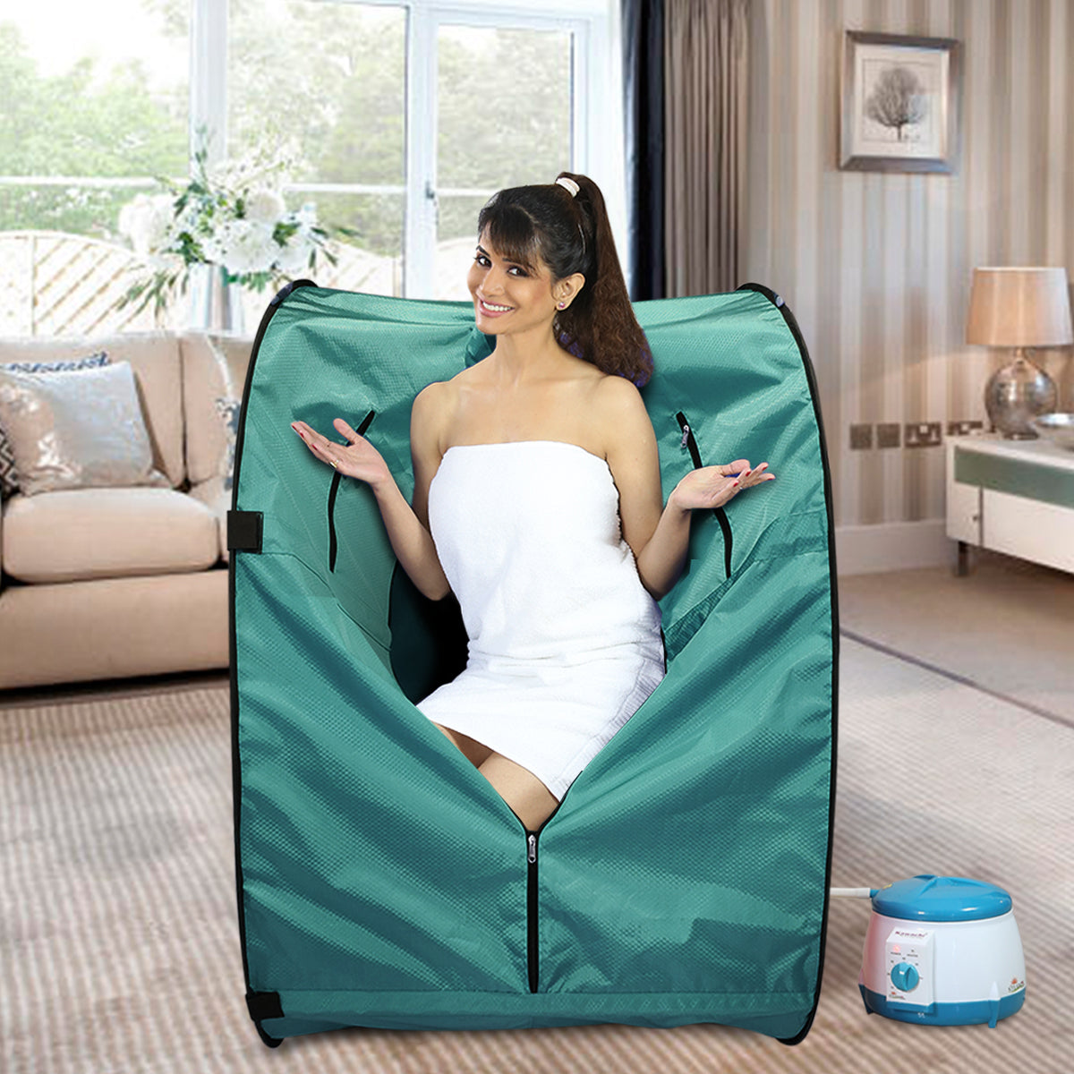 Kawachi Portable Steam Sauna Bath for Health and Beauty Spa at Home Peacock Green - Image 5