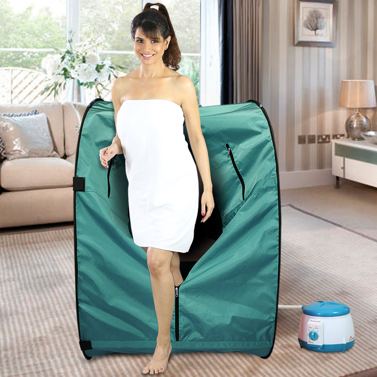 Kawachi Portable Steam Sauna Bath for Health and Beauty Spa at Home Peacock Green - Image 6