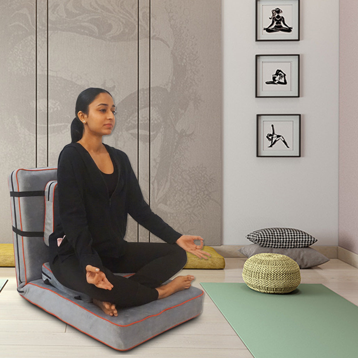 Kawachi Delux 5 Angle Recliner Folding Adjustable Relaxing Buddha Yoga Meditation Chair Backrest Floor Chair i127grey - Image 2
