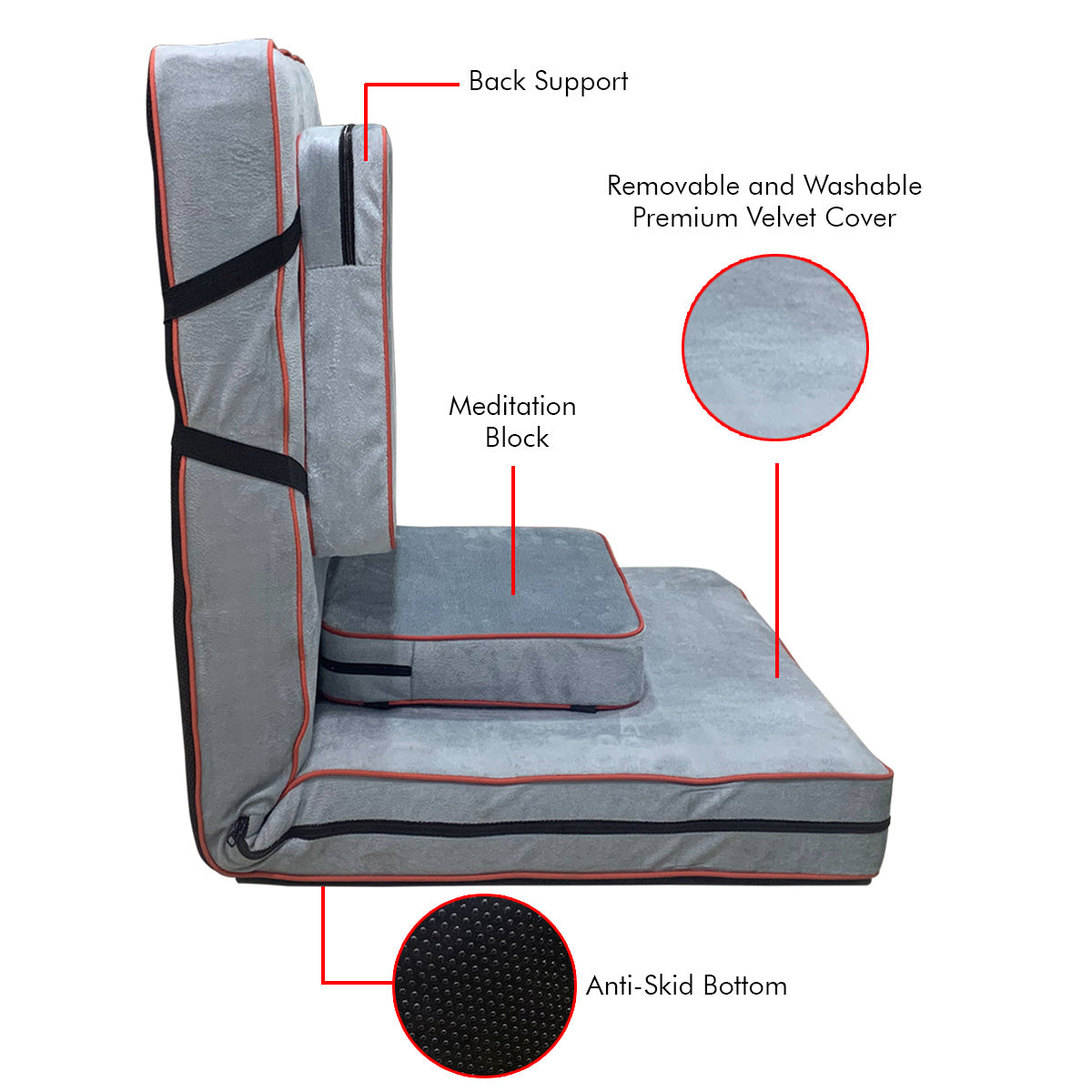 Kawachi Delux 5 Angle Recliner Folding Adjustable Relaxing Buddha Yoga Meditation Chair Backrest Floor Chair i127grey - Image 8