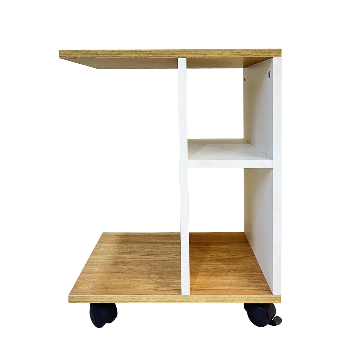 Kawachi Side Table with Storage Shelves, Sofa Couch Coffee End Table Bedside Table Laptop Desk with Wheels KW100-Beige - Image 5