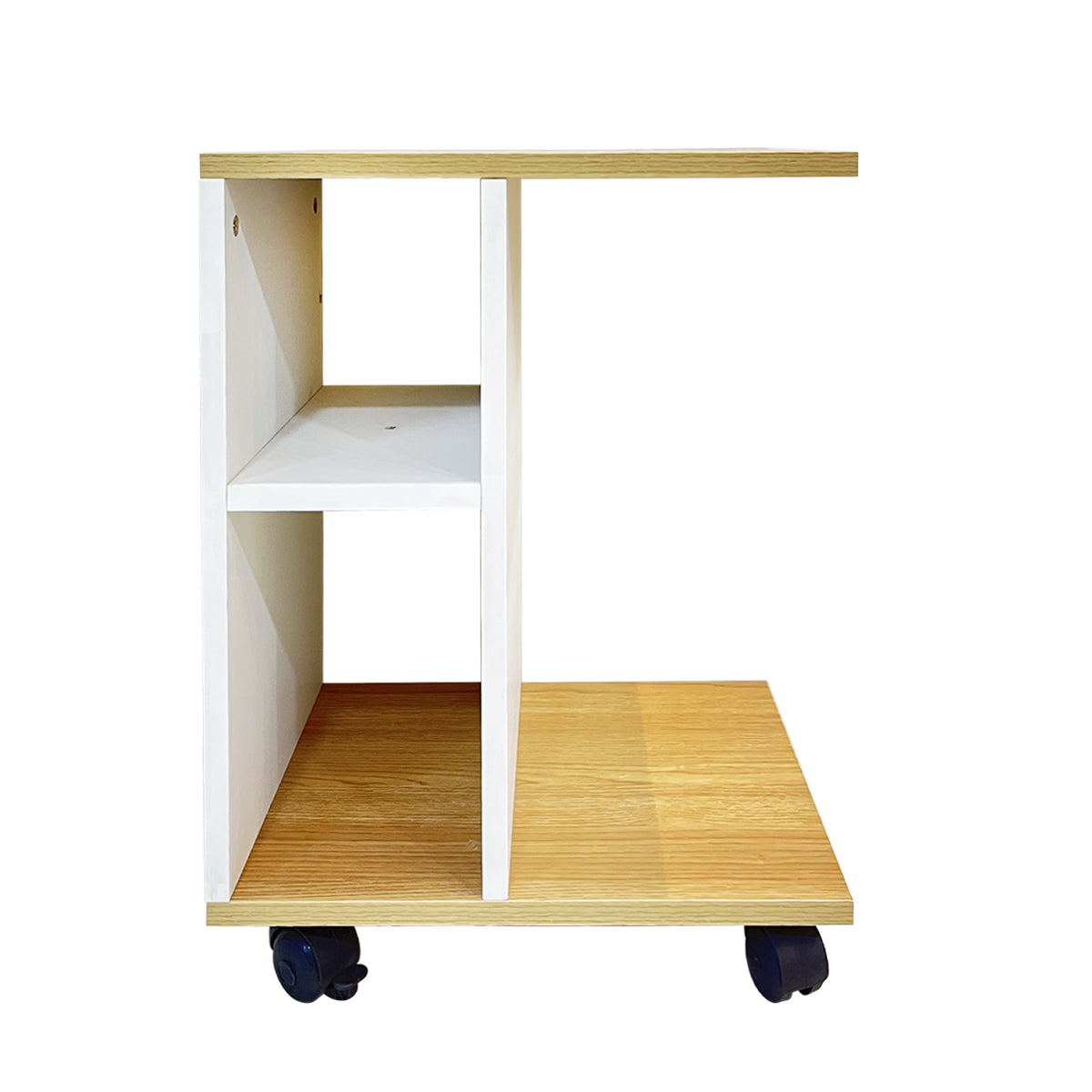 Kawachi Side Table with Storage Shelves, Sofa Couch Coffee End Table Bedside Table Laptop Desk with Wheels KW100-Beige - Image 7