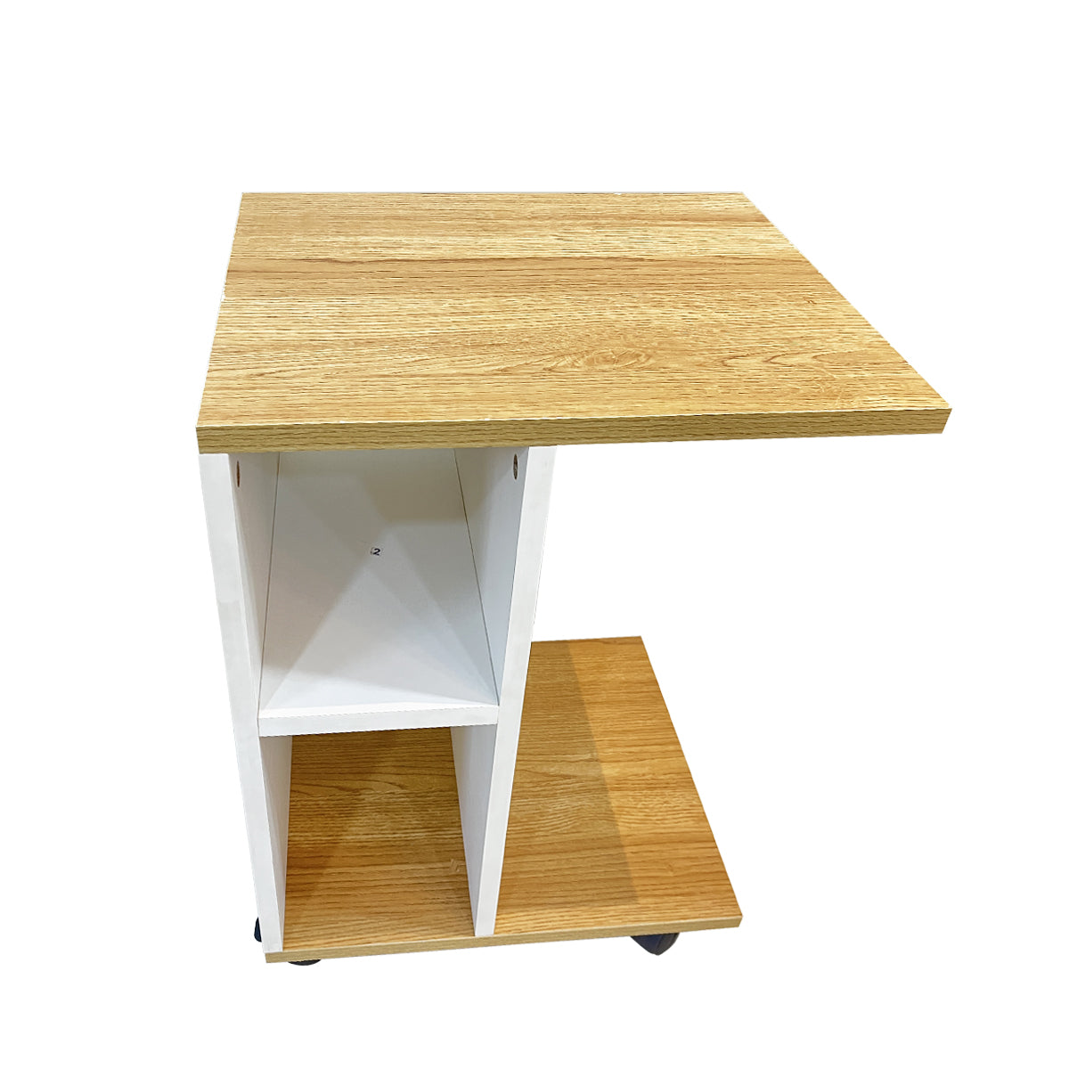Kawachi Side Table with Storage Shelves, Sofa Couch Coffee End Table Bedside Table Laptop Desk with Wheels KW100-Beige - Image 9