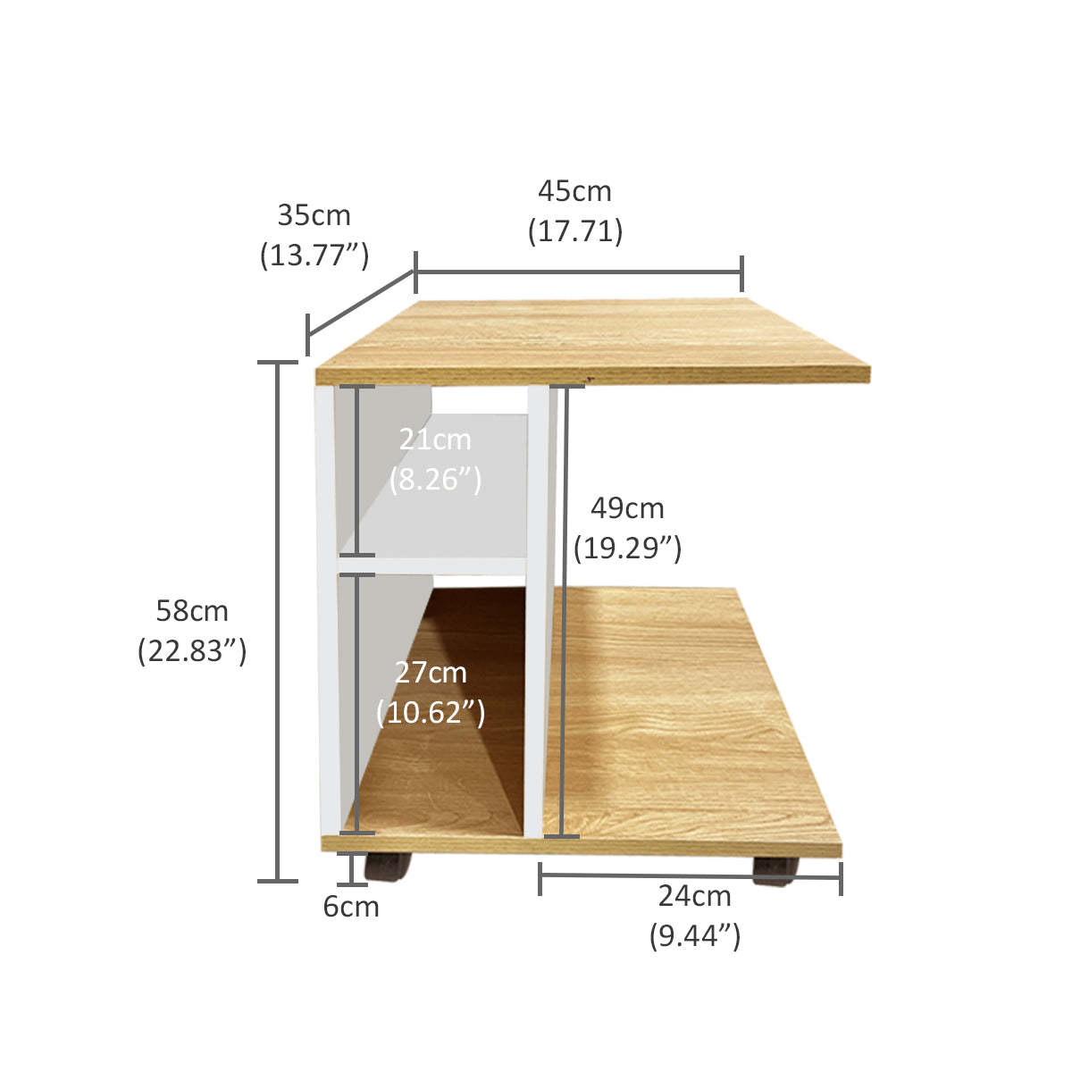 Kawachi Side Table with Storage Shelves, Sofa Couch Coffee End Table Bedside Table Laptop Desk with Wheels KW100-Beige - Image 11