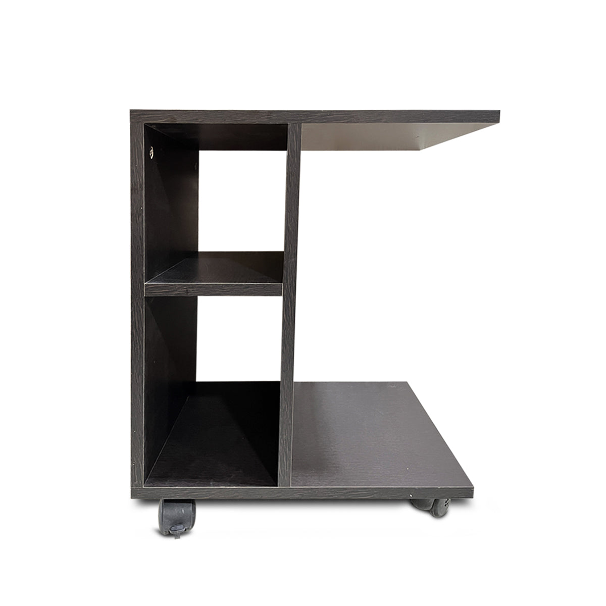 Kawachi Side Table with Storage Shelves, Sofa Couch Coffee End Table Bedside Table Laptop Desk with Wheels KW100-Wenge Black - Image 5