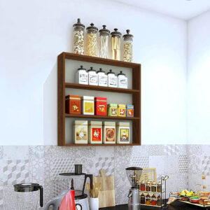 Kawachi Engineered Wood Multipurpose Wall Mount Kitchen Storage Rack 4 Shelf Shelves Organizer Brown