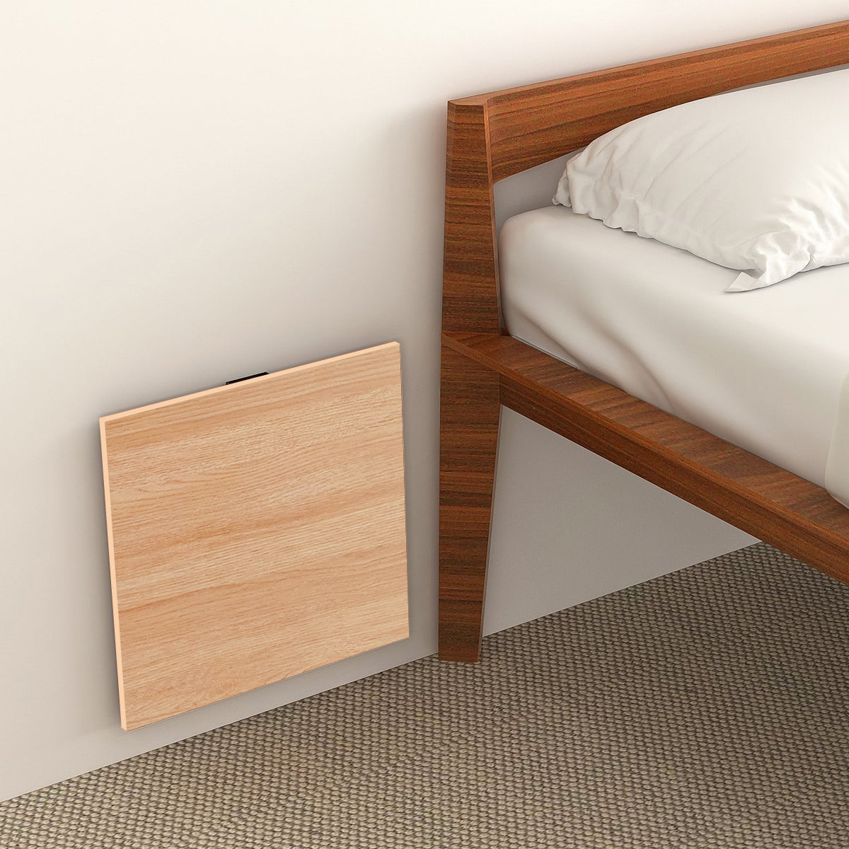 Kawachi Engineered Wood Wall Mount Bed Side Table, Folding Bedside Table, Mini Laptop Table for Home Living Room Study Room Beige - Image 6