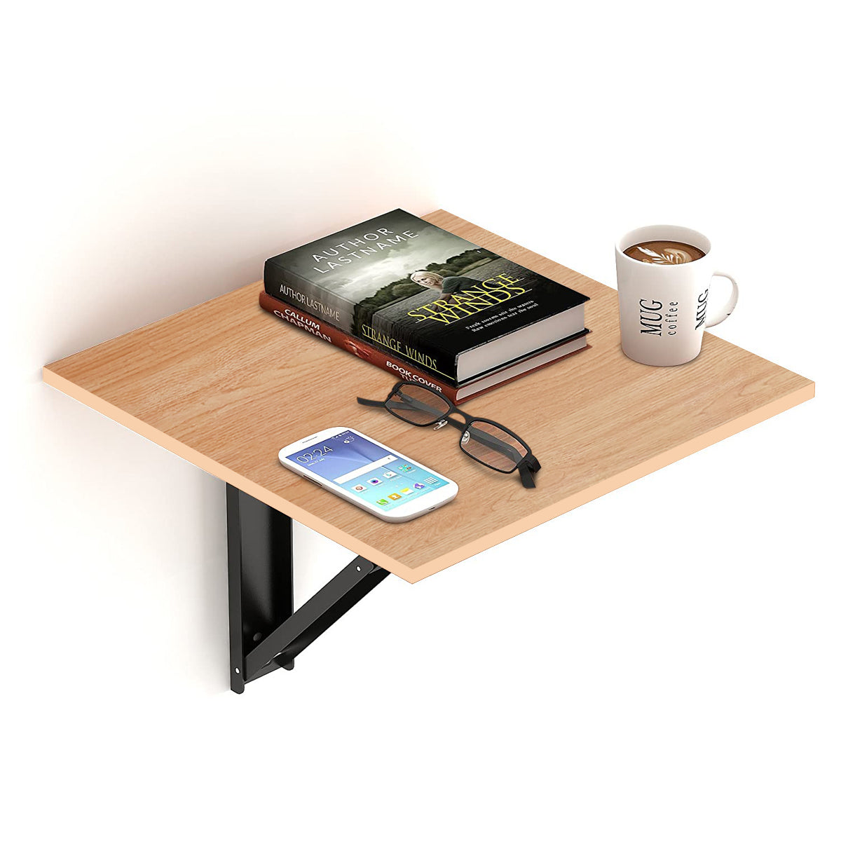 Kawachi Engineered Wood Wall Mount Bed Side Table, Folding Bedside Table, Mini Laptop Table for Home Living Room Study Room Beige - Image 7