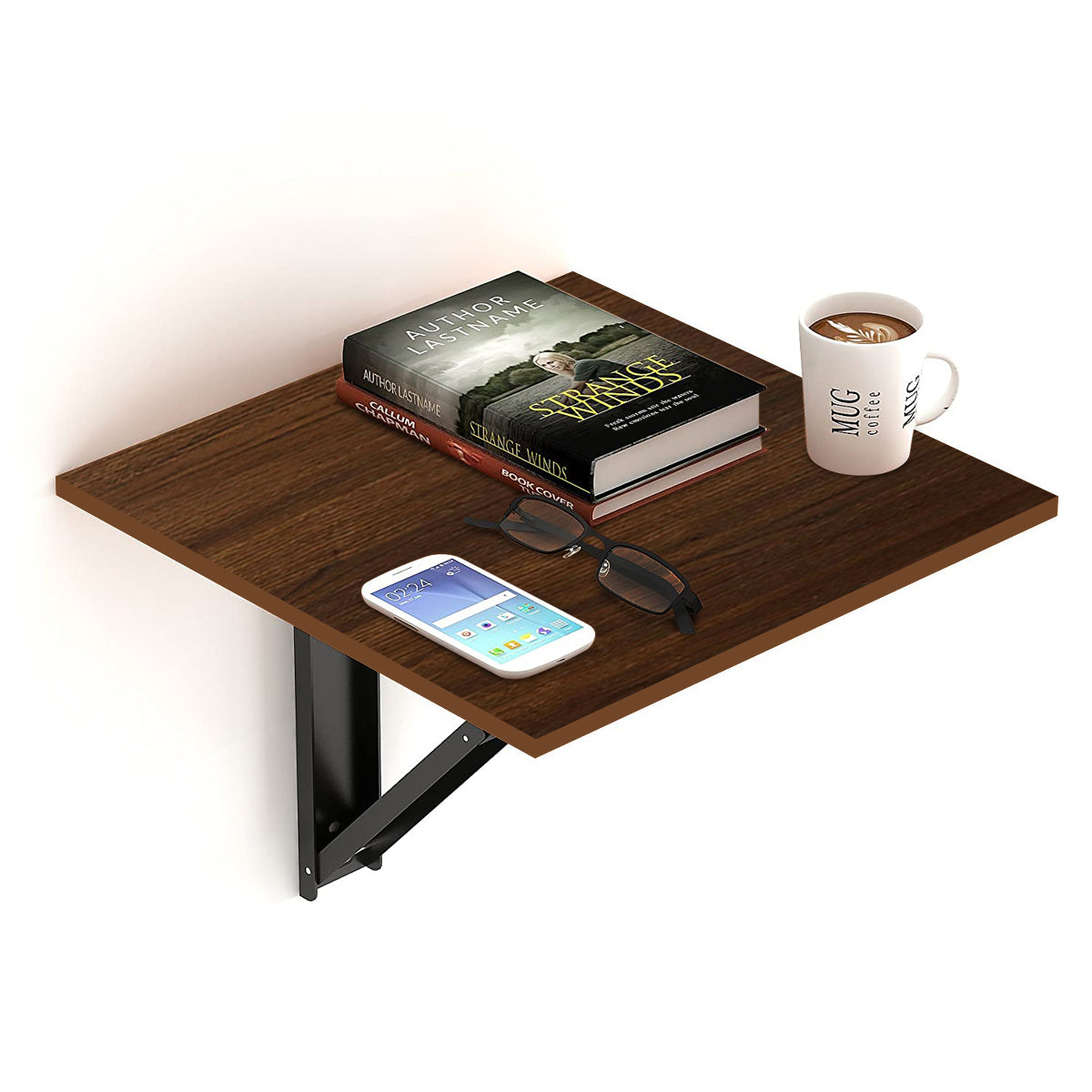 Kawachi Engineered Wood Wall Mount Bed Side Table, Folding Bedside Table for Home Living Room Study Room Brown Pack of 2 - Image 5