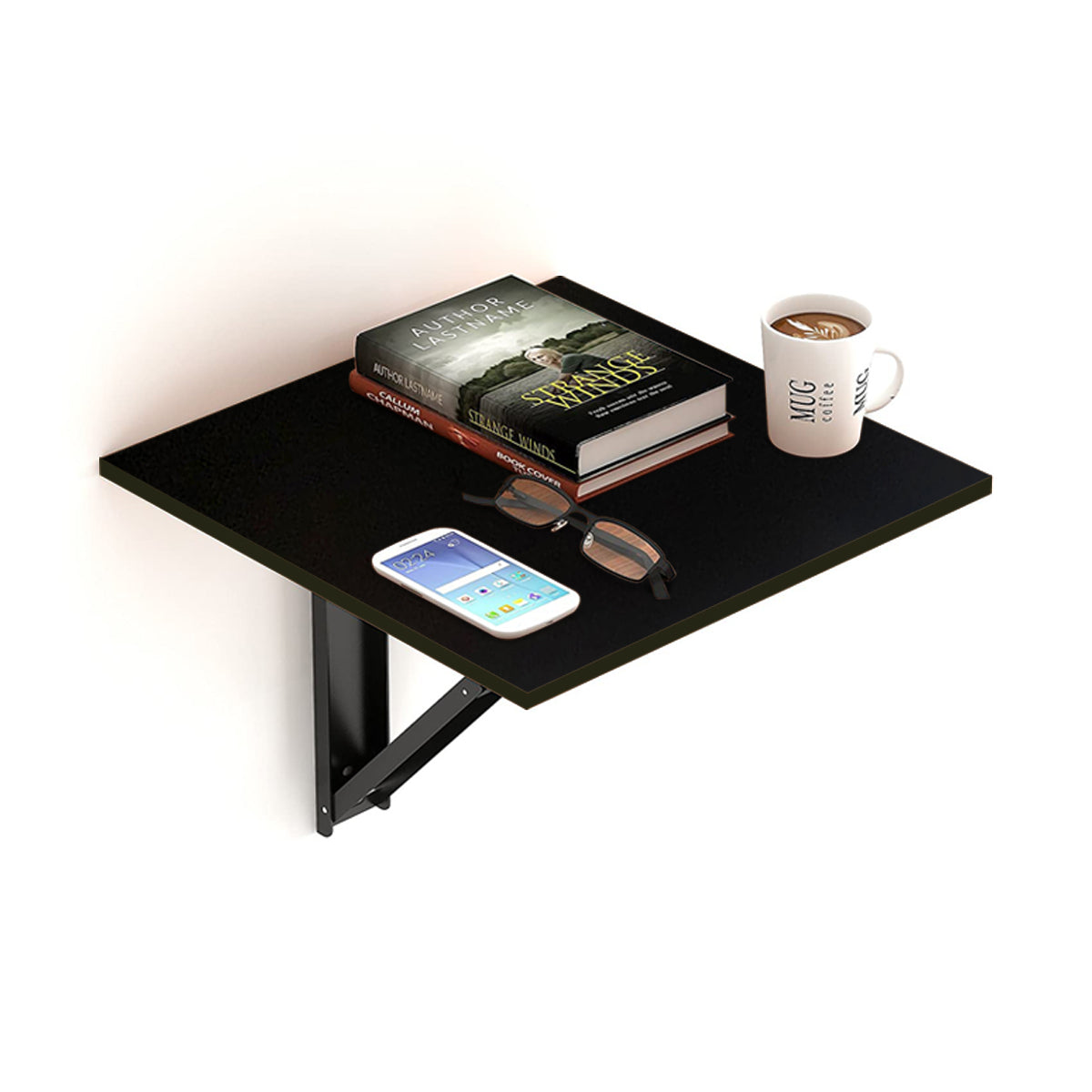 Kawachi Engineered Wood Wall Mount Bed Side Table, Folding Bedside Table, Mini Laptop Table for Home Living Room Study Room Brown - Image 6