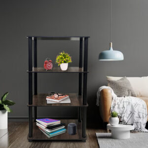 Kawachi 4-Tier Multipurpose Standing Wall Shelf for Living Room, Bed Room, Home, Office, Display Rack, Storage Shelves and Display Organizer with Utility Storage for Home Décor KW80 brown
